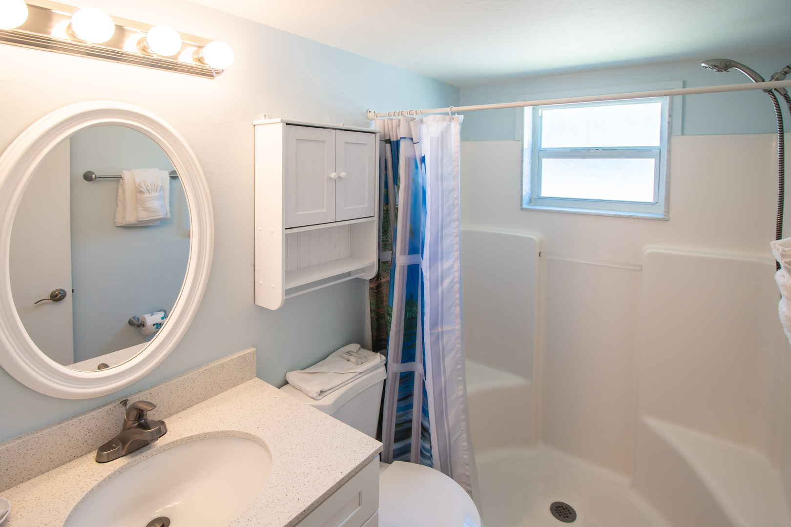 A clean bathroom at VRI's Windward Passage Resort in Fort Myers Beach, Florida.